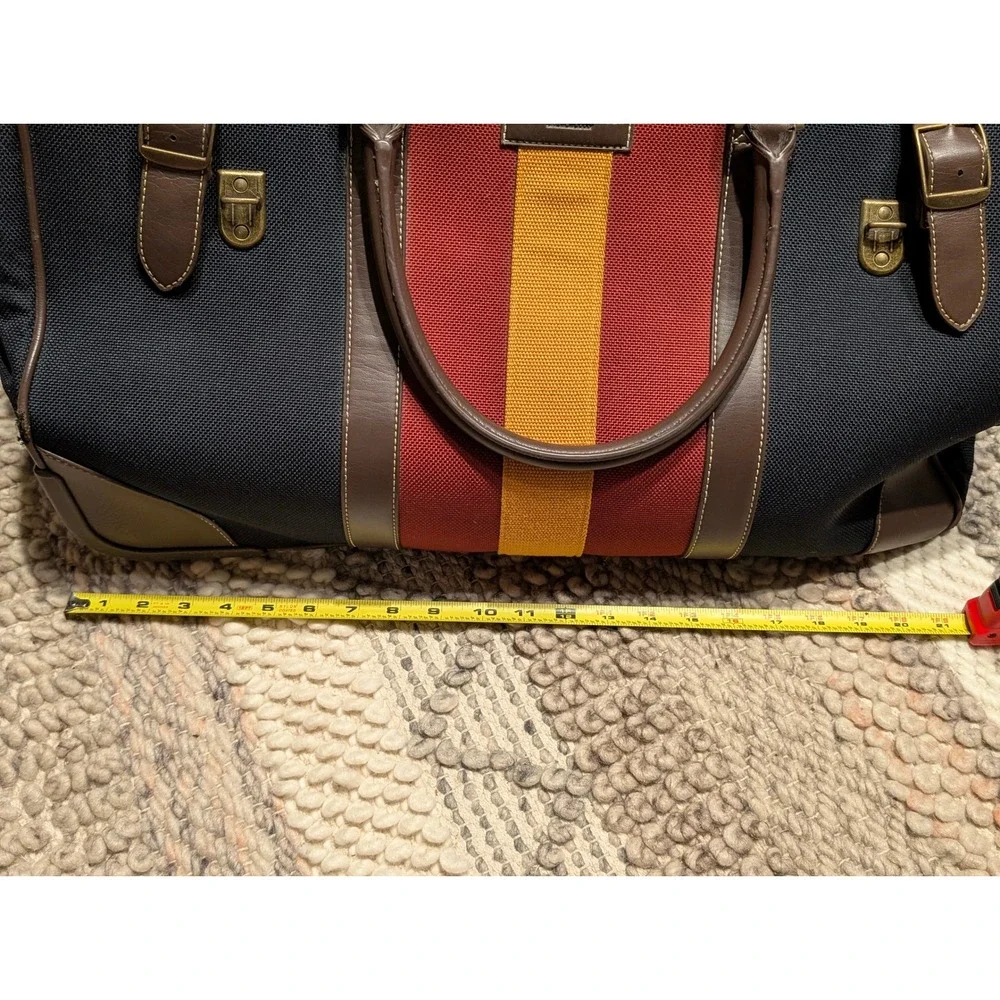 VTG Tommy Hilfiger Rolling Duffle Navy Red Yellow Stripe Canvas carry on READ